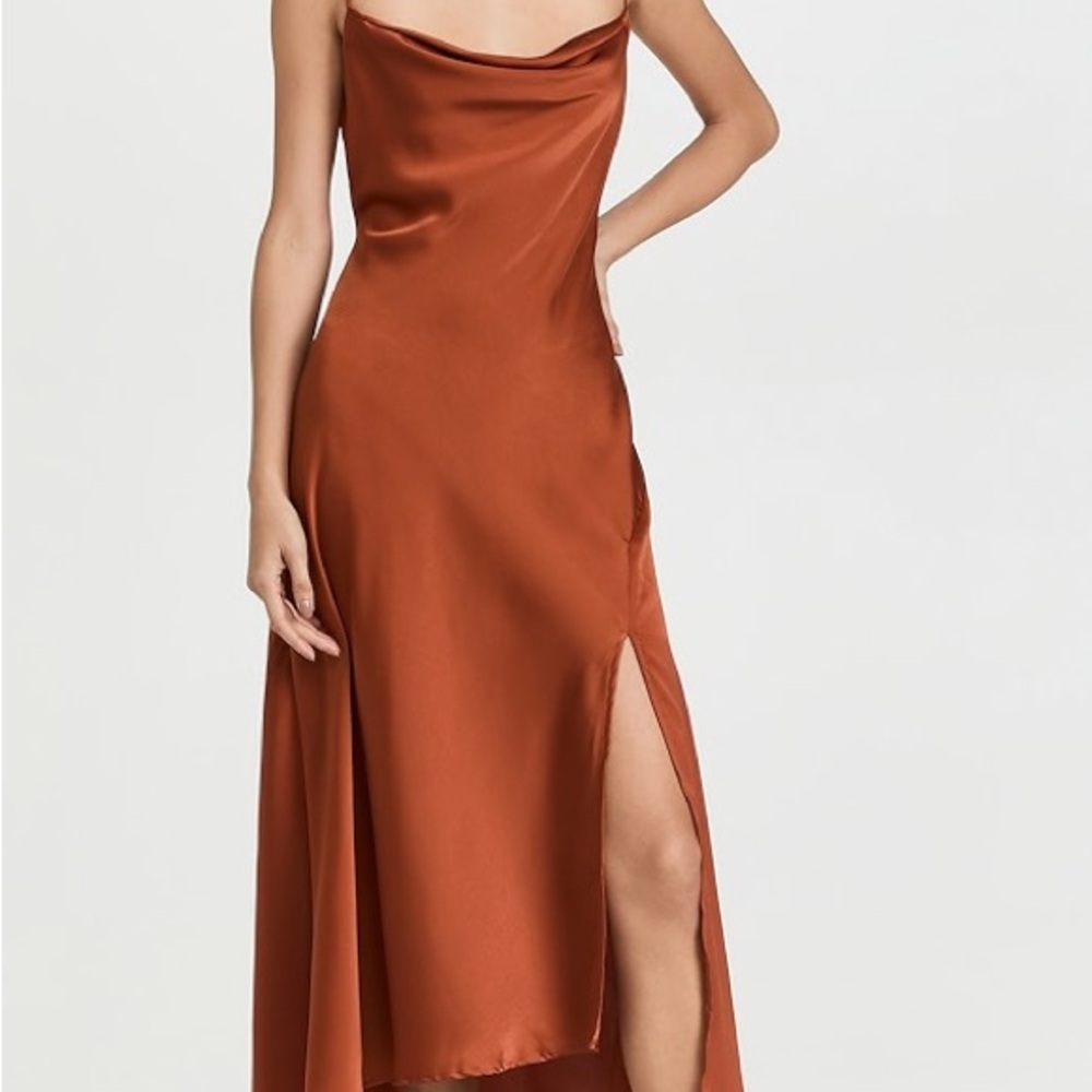 Astr Copper Satin Slip Midi Dress